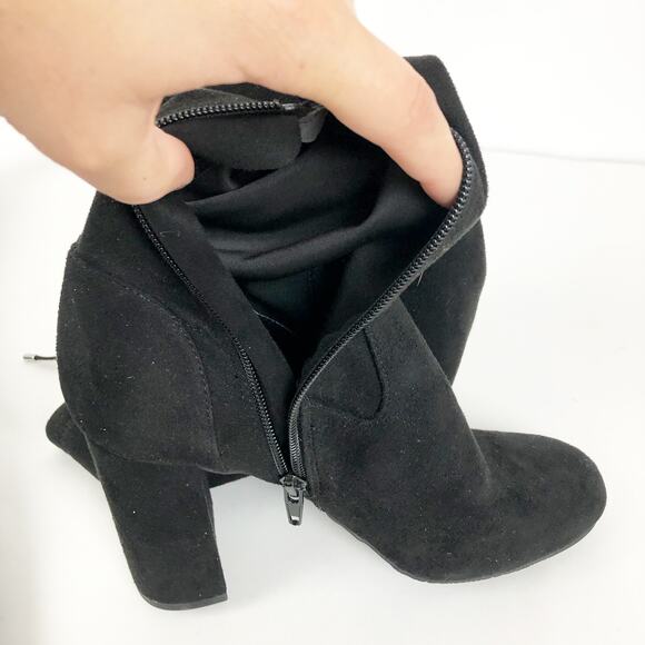 BP Womens Thigh High Boots 7.5 Black Faux Suede Pull On Lace Up Top NWOB - Picture 9 of 11